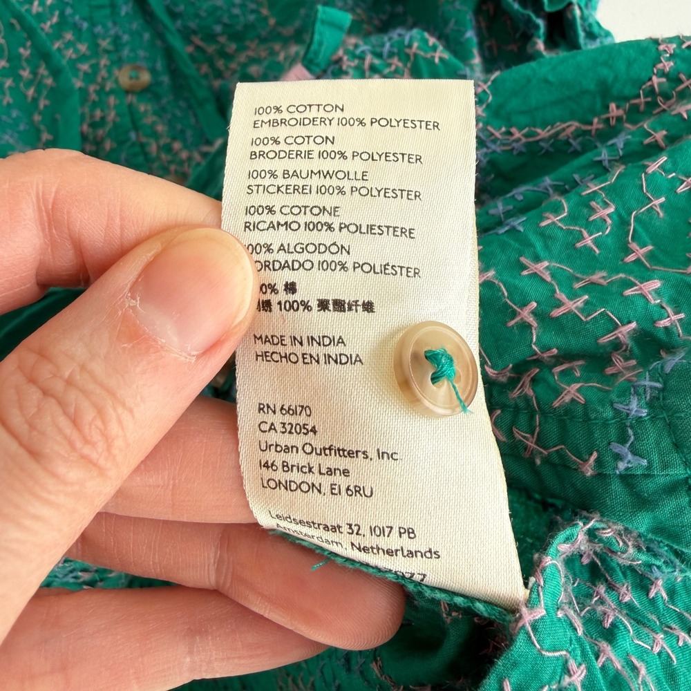 MAEVE by ANTHROPOLOGIE Green Ruffled Button Down Bohemian Ladies Blouse, S - Picture 5 of 6